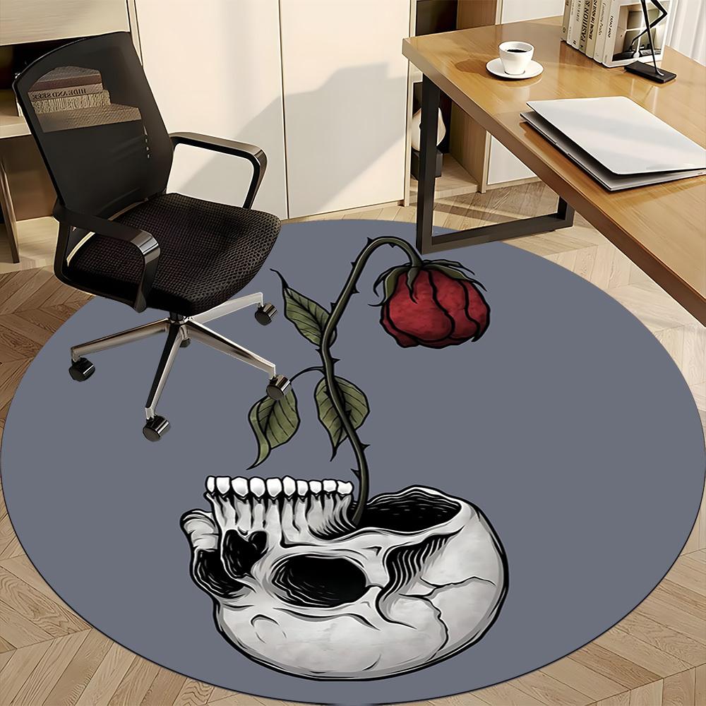 1pc Skull Bloom Office Round Area Rug, Under Office Chairs Bedroom Living Room Home Decor, Room Deco