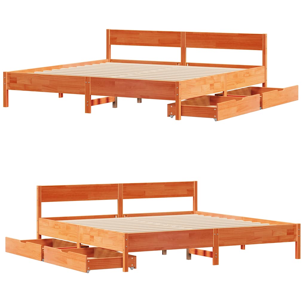 Solid Wood Bed Without Mattress Wax Brown 200x200 Cm Pine Wood