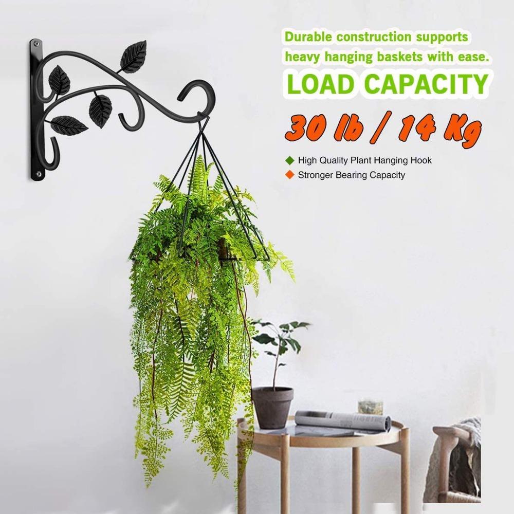 2pcs Black Wall Mount Plant Hook 11.97x8.46in Outdoor Plant Bracket Living Room