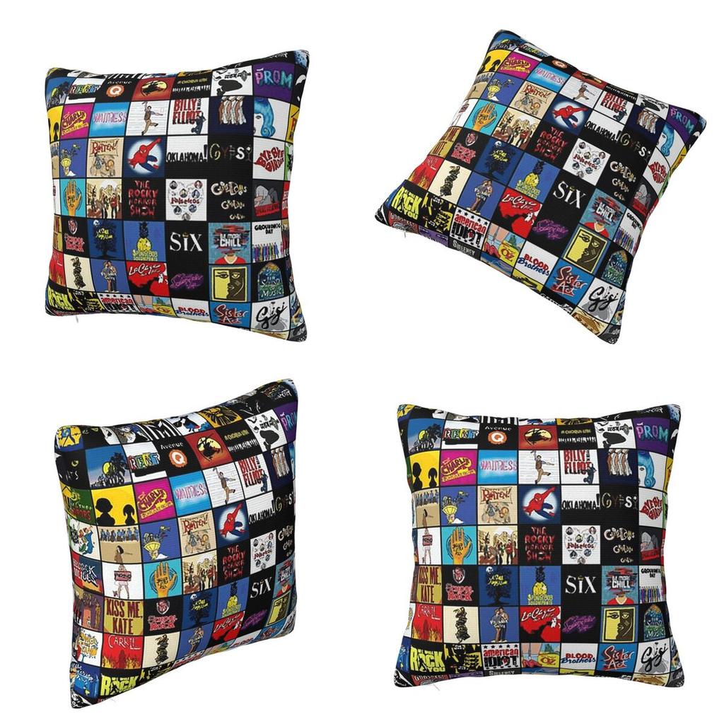 Broadway Musical Theatre Logos - Hand Drawn Square Pillowcase Cushion Cover Pillow Case Throw Pillow Cover for Home Sofa