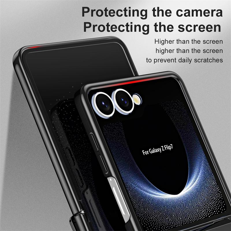 For Samsung Galaxy Z Flip 7 5G Phone Case Luxury Electroplating Matte Folding Hinge Screen Protector Film Shockproof Hard Cover