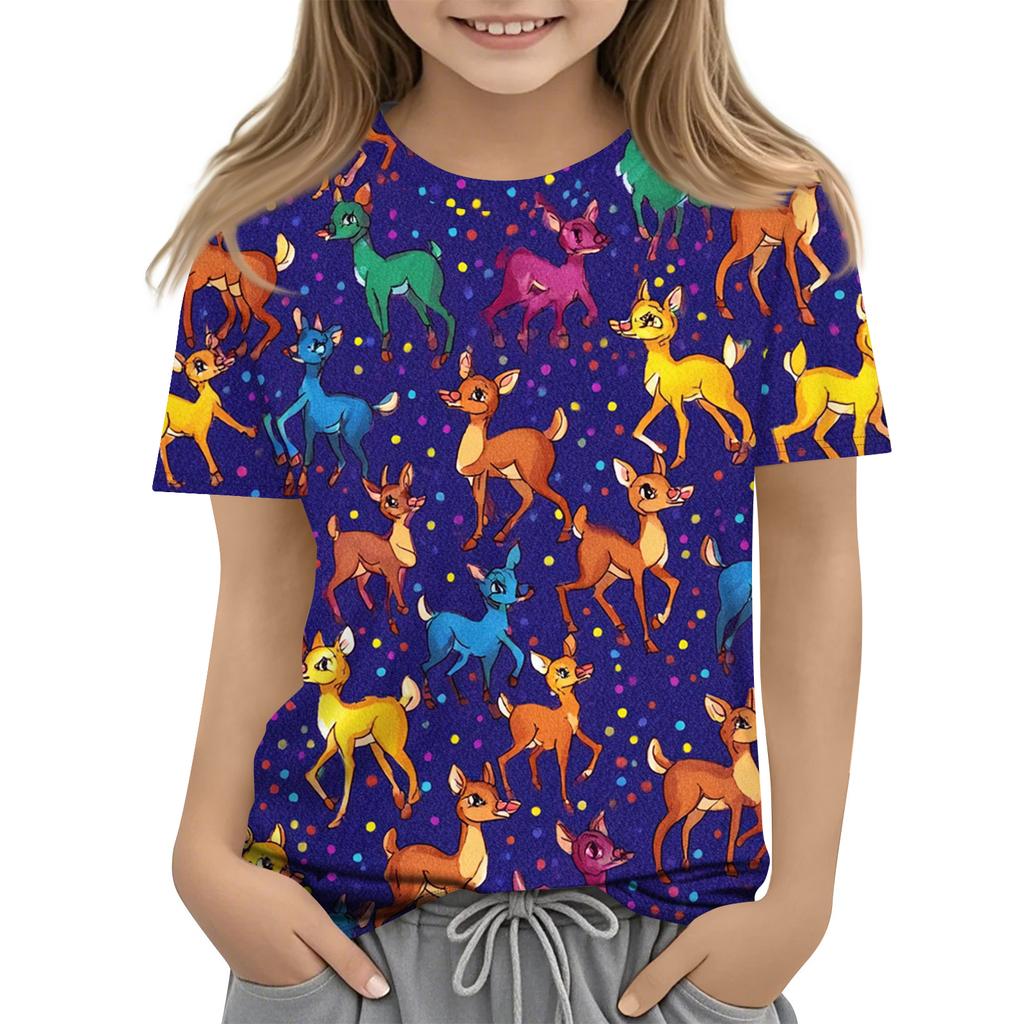 Children's Printed Round Neck Short Sleeved Casual T-shirt