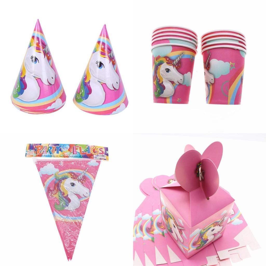 Whimsical Unicorn Kids Birthday Party Supplies Set Including Cheerful Plates Cups And Napkins