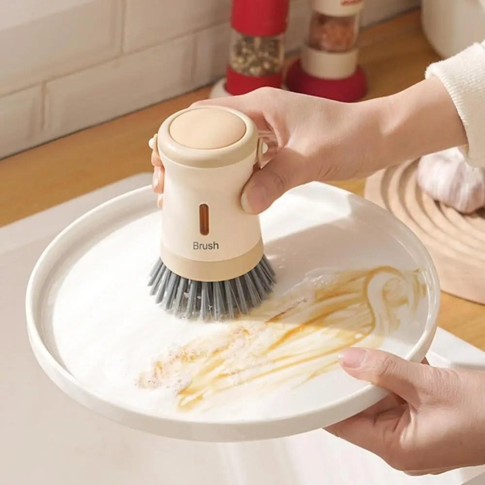 Ergonomic Press Dish Scrubber Non-Scratch Kitchen Scrub Brush Dish Brush  for Pots Cookware