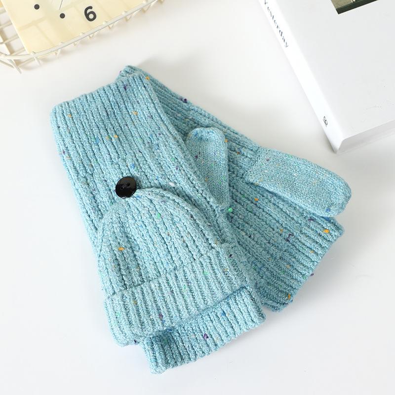 

Autumn and winter gloves women s velvet thickened warm half-finger flip gloves fashion woolen gloves