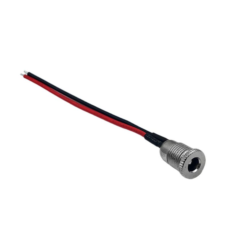 All Copper DC-099 Female Socket with Threaded Cap, 5.5*2.5/2.1mm Interface, and Wire