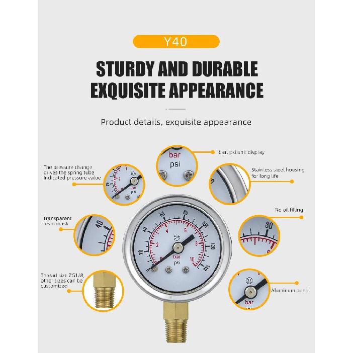 Mairuikesi Glycerin Filled Pressure Gauges manomete 40mm 1/8 Thread Connection Stainless Steel Case hydraulic oil filling meter
