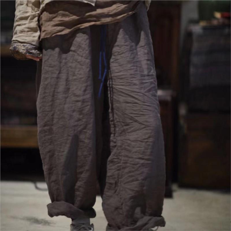 Johnature Niche Contrast Drawstring Vintage Casual Straight Pants Woman Spring Vintage Fashion Pants