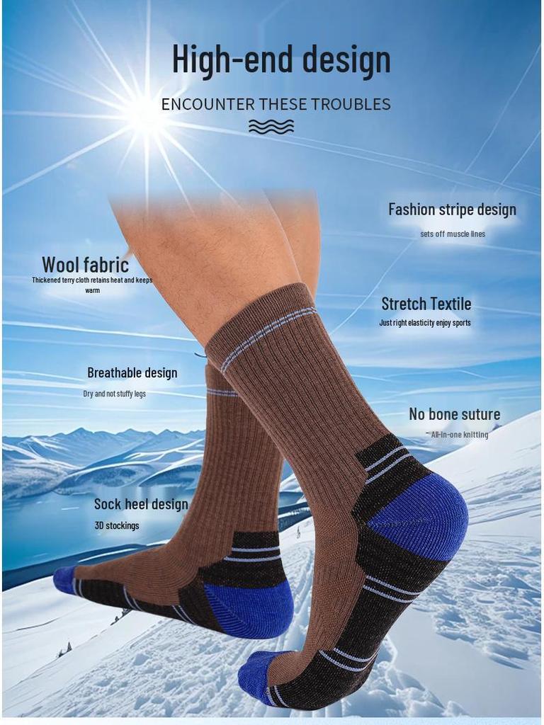 Unisex Warm Merino Wool Hiking Socks - Thick, Mid-Calf for Outdoor, Sports, and Mountaineering