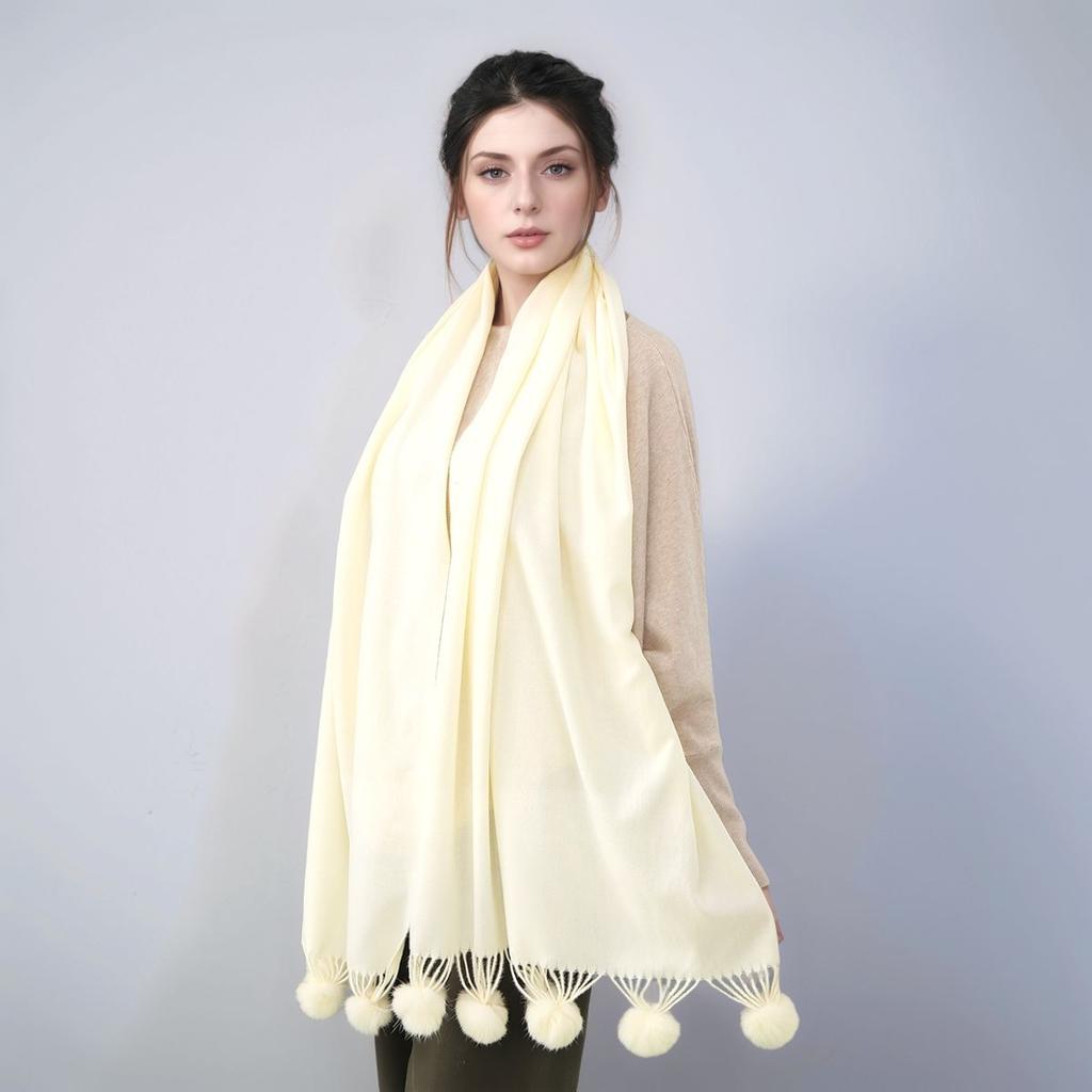 New Tassels Wool Ball Imitation Cashmere Shawl Scarf For Women Winter Keep Warm Scarves Windproof Premium Cape Wraps 180*70Cm