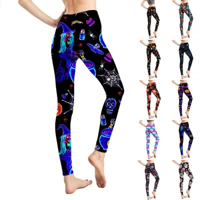 Womens Blue Witch Prints Stretch Yoga Leggings Fitness Running Gym Sports Active Pants