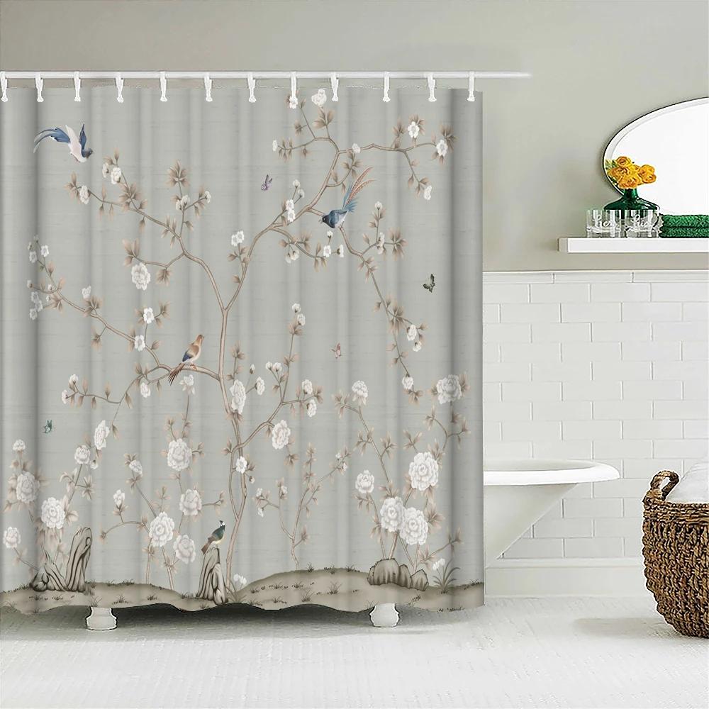 Japanese Sea Waves Koi Spray Fabric Shower Curtain Bathroom Curtains Plum Blossoms Mount Fuji Landscape Bath Screen With Hooks