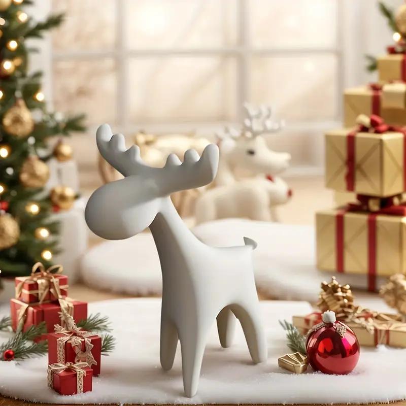 Minimalist White Deer Figurine - Plastic Stag Decor for Home, Christmas Tree, Shelf, Wedding Gift Idea