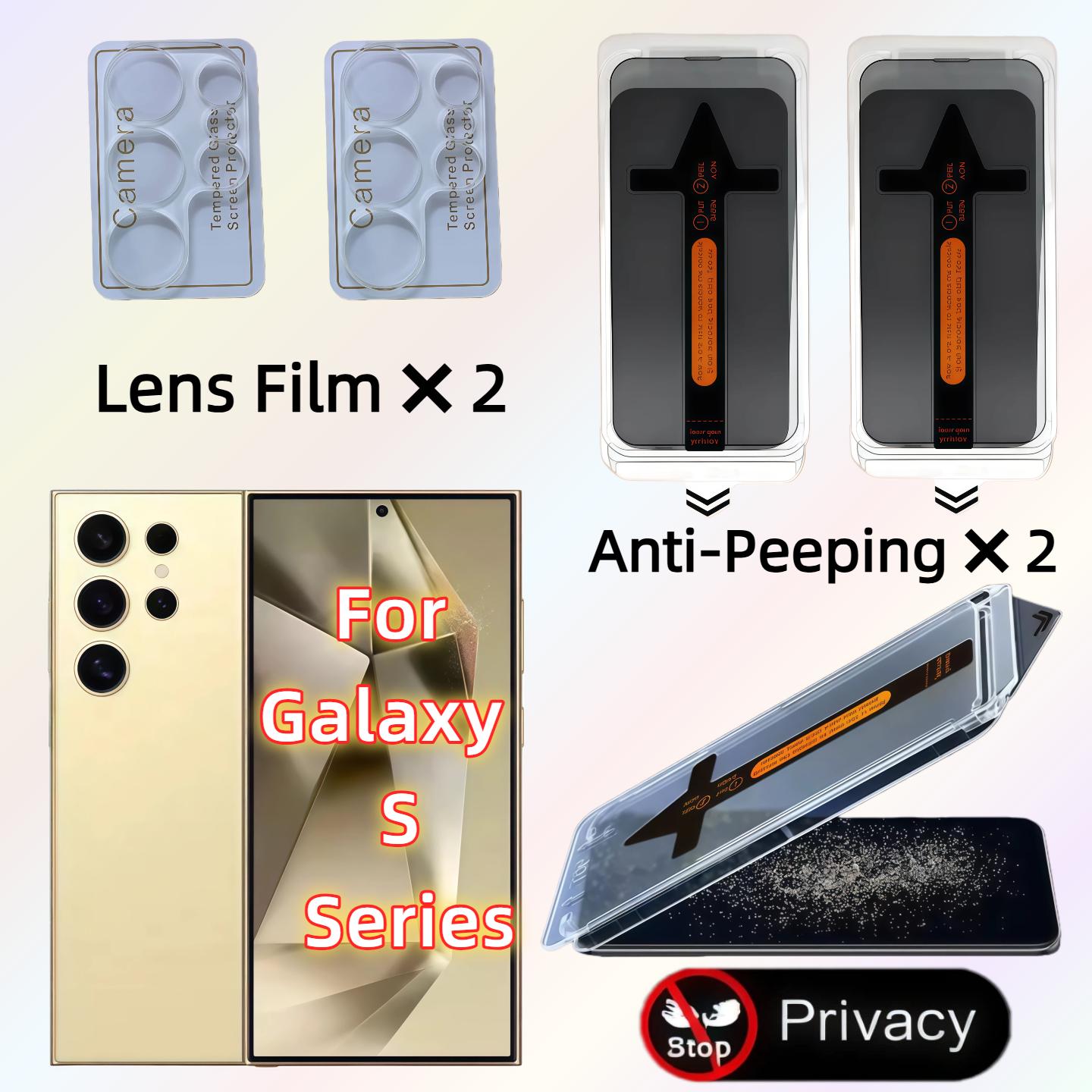 

2PCS Screen Protector for Galaxy S25/S24/S23/S22 Plus Ultra with Anti-Spy Tempered Glass + 2PCS Rear Camera Lens Protector Galaxy S25 Ultra багровый