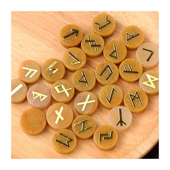 25Pcs Faux Crystal Agate Rune Stone Set Alphabet Rune Round Set Nordic Germanic Language Stone for Witchcraft Fortune-Telling