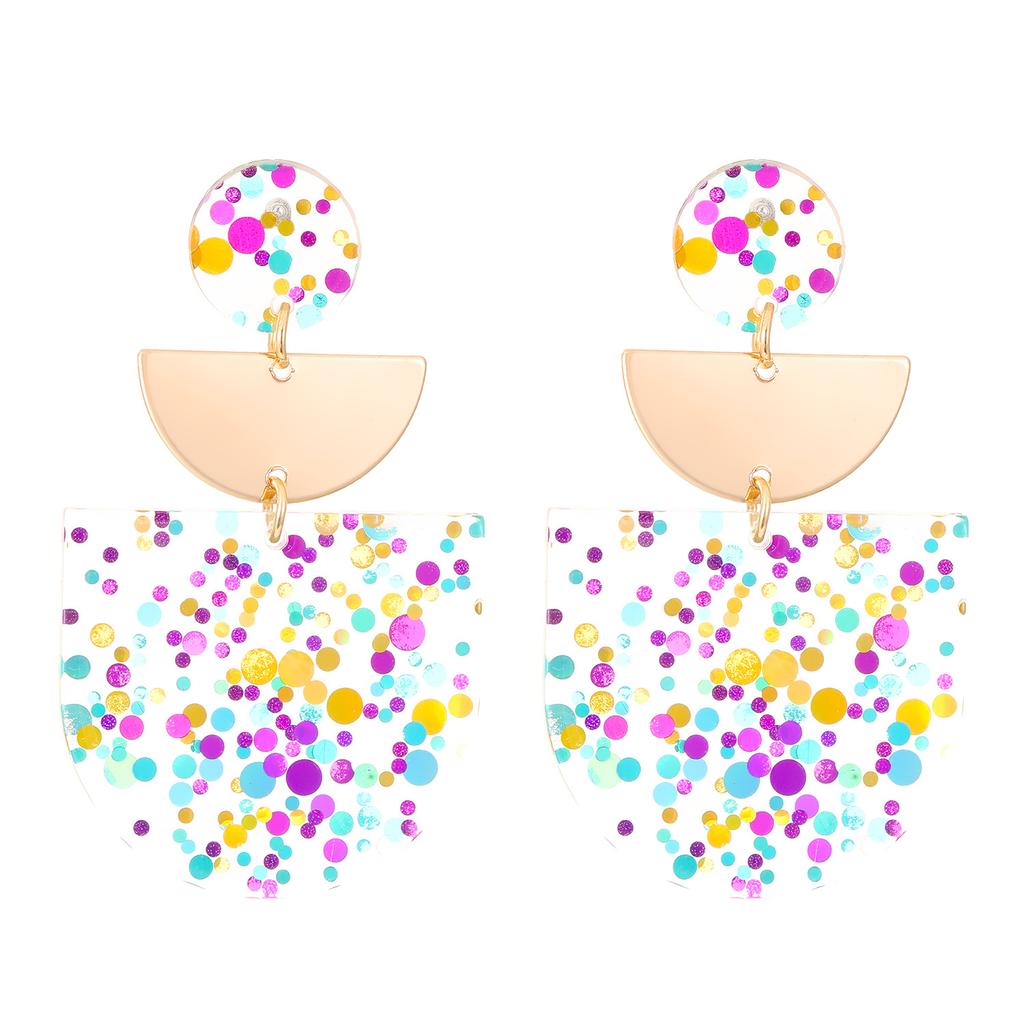 New Acrylic Color Shiny Stud Earrings Retro Color Matching Square Round Earrings Geometric Circle Sequin Earrings