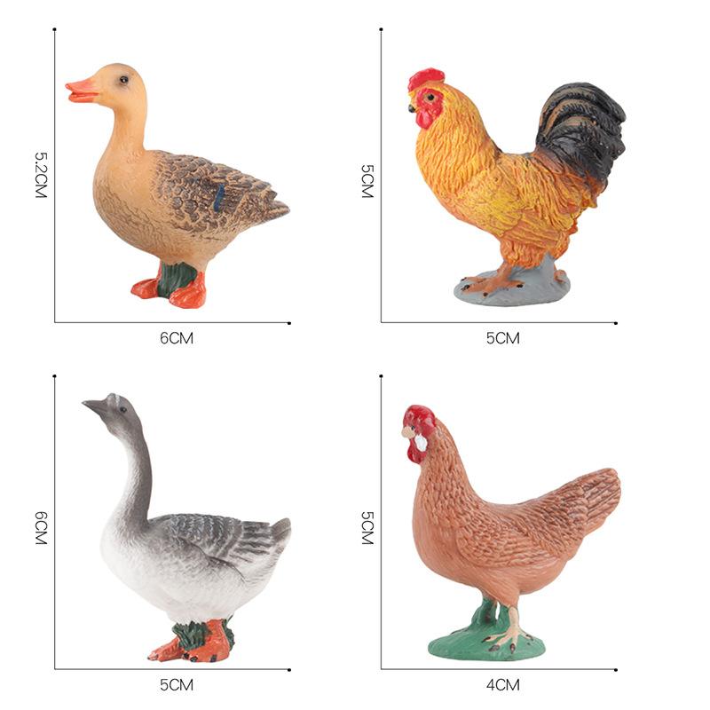 Mini Simulation Solid Farm Poultry Animal Model Rooster Hen Duck Goose Static Ornament Toy