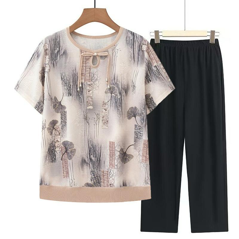 

Mother s Summer Small Shirt T-shirt Western Style Short-sleeved Round Neck Summer Chinese Style National Style Top 4xl сірий