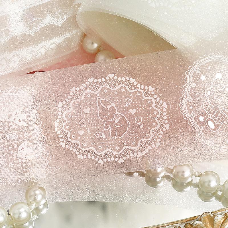 40mm * 3m Waltz Of Lace Series Kawaii Ins Flash Sand Die Cutting Tape DIY Journal Scrapbook Aesthetic Stationery Sticker