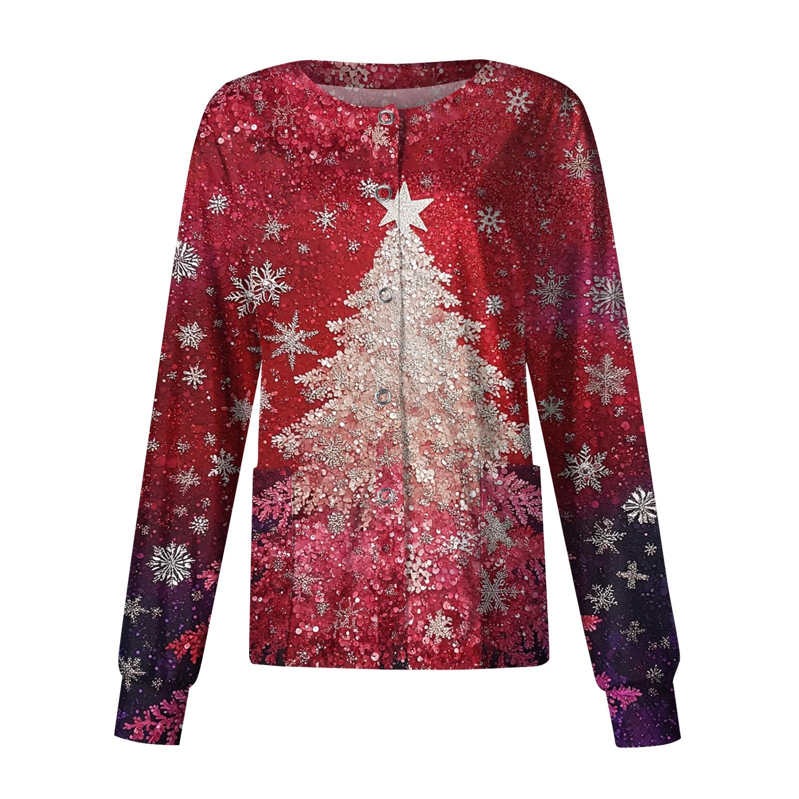 

Женская повседневная одежда с длинным рукавом и рождественским принтом, кардиган, верхняя одежда, униформа S красный