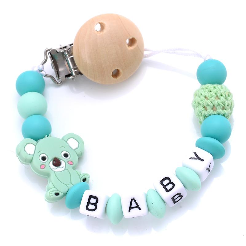 Baby Beech Teether Pacifier Clips Personalized Name Silicone Teether Geometric Crochet Beads Chain Pacifier Clips Nipple Clip
