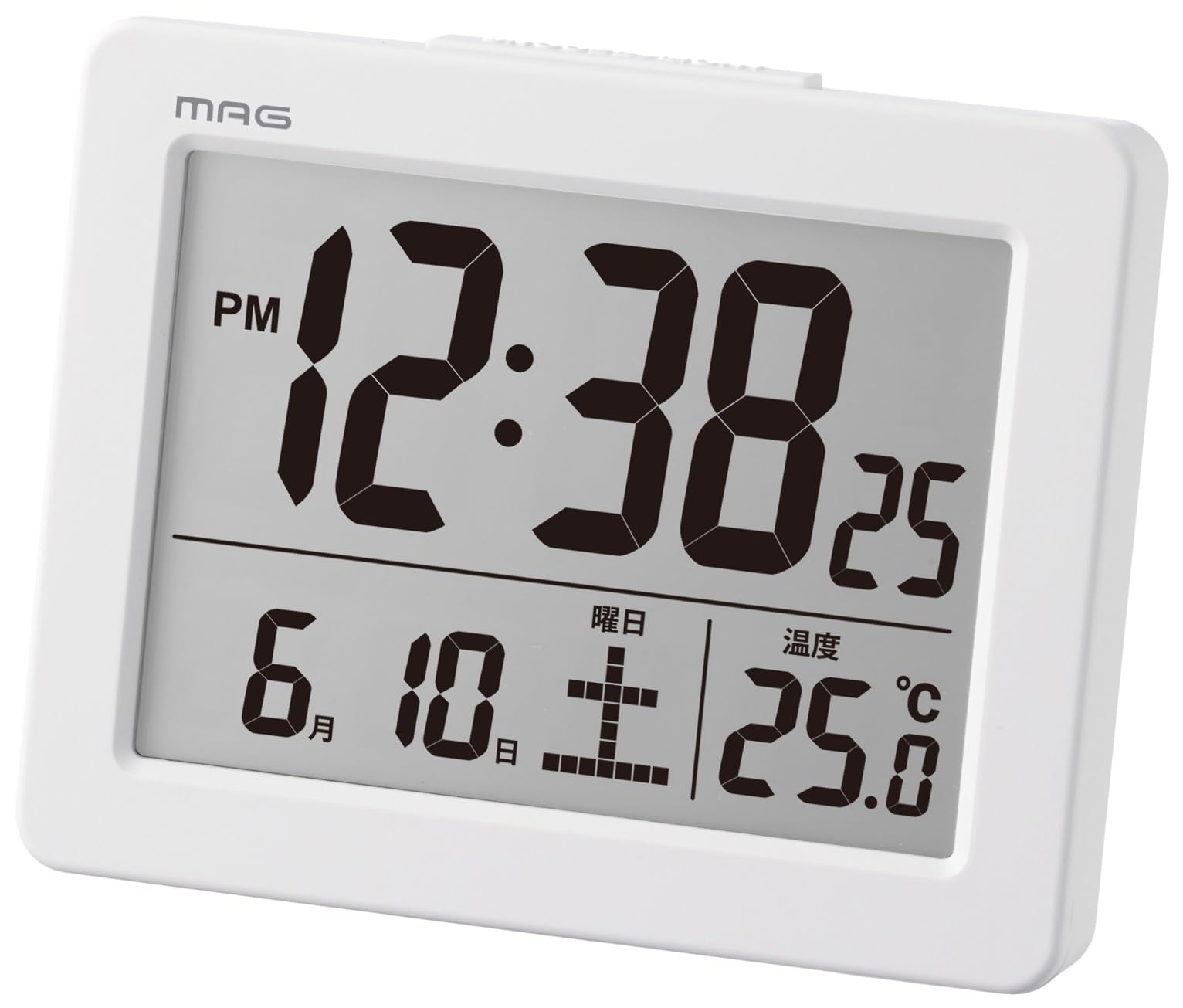 

MAG Alarm Small Digital Desk Clock with Electronic White Brim Clock, Thermometer, Calendar, Sound, Alarm, Snooze, Light, T-779A WH-Z (Noah Precision) белый