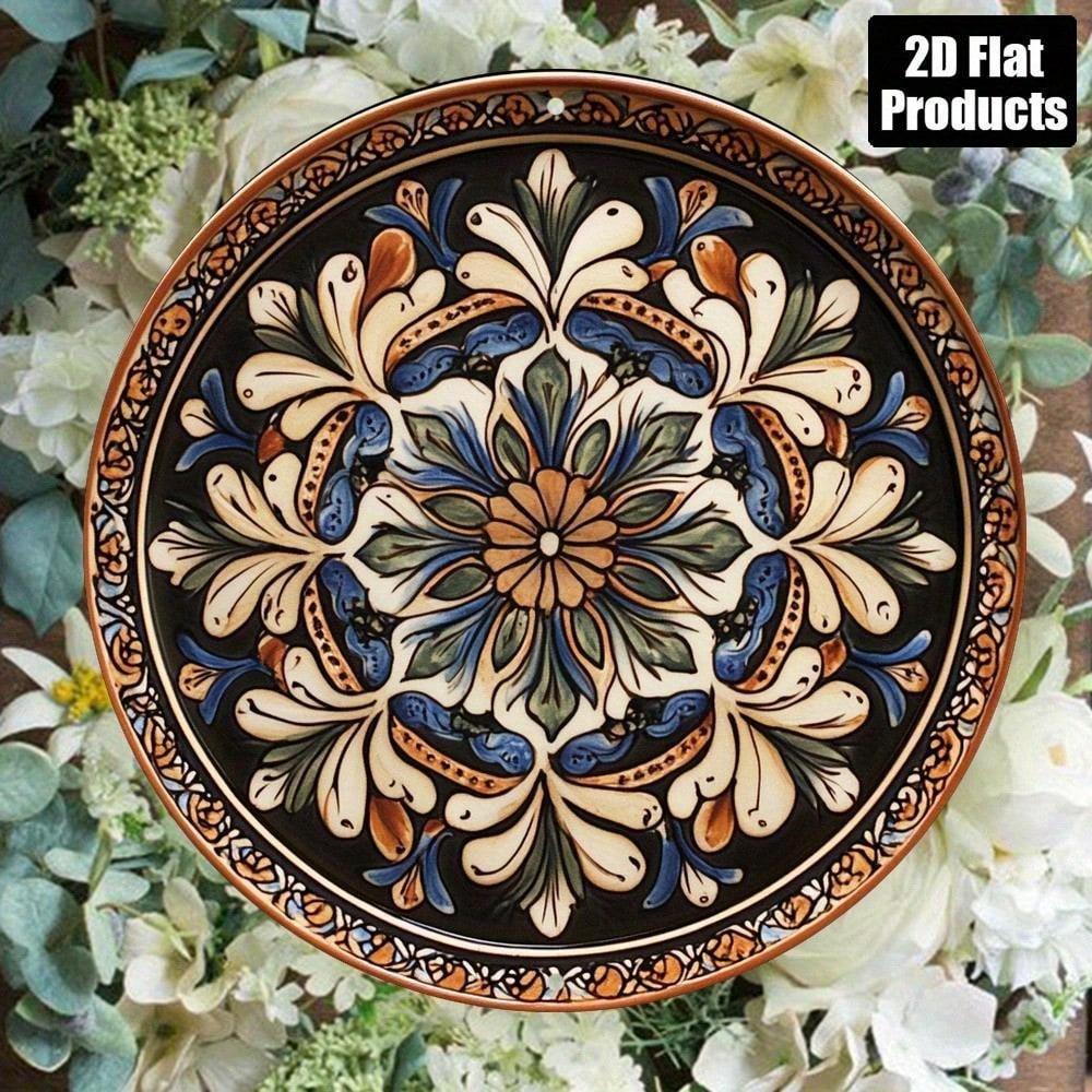 

Vintage Floral Metal Wall Art Hand Painted Round Aluminum Sign Home Decor 20x20 разноцветный