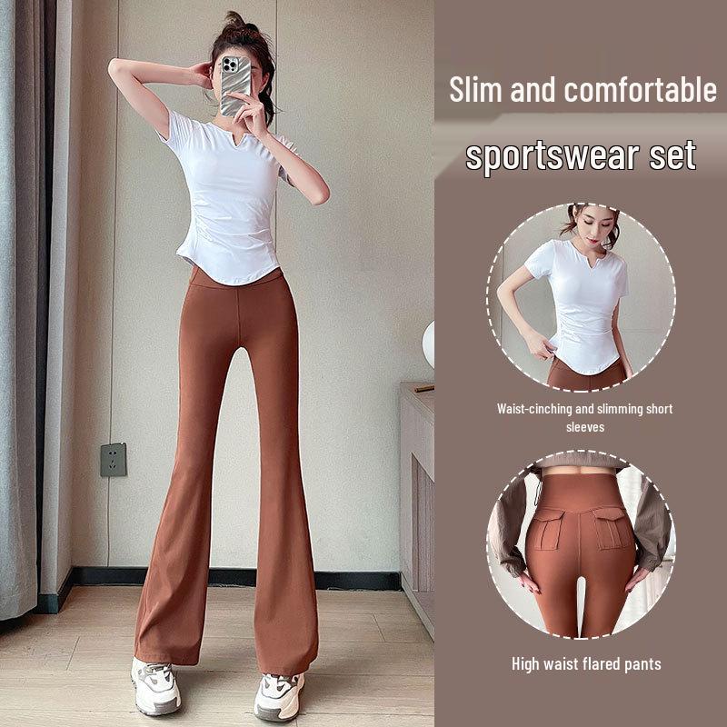 

Women s Yoga Fitness Set: Summer Quick-Dry Top & Flare Pants XL
