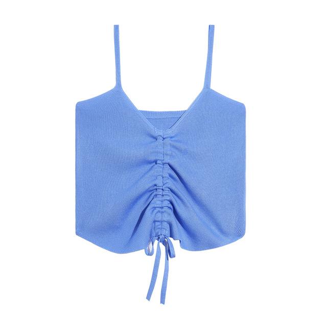 FINETOO Trendy Drawstring Camisoles Women Candy Color Sleeveless Tops Comfortable Tanks Ladies Soft Top Streetwear Camisole 2022