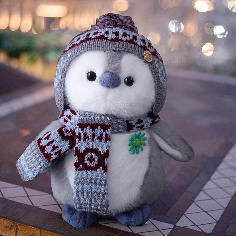 Japanese Little Penguin Doll Cute Christmas Scarf Hat Soothing Doll Plush Toy Girls Children'S Gift