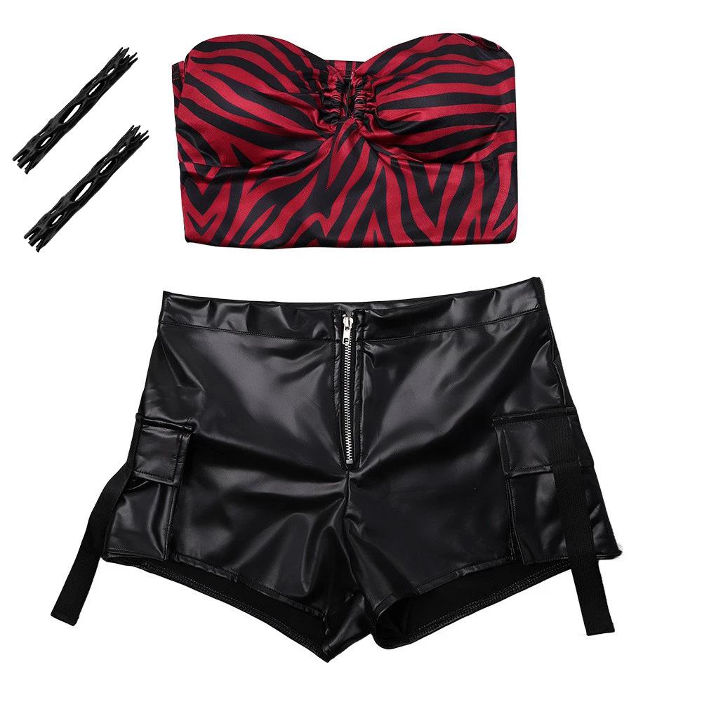 Obsession Nikki Kostým Cosplay Oblečení Zebra Tílko na šňůrku Koženkové Cargo Šortky Punk Streetwear Halloween Karneval Maska