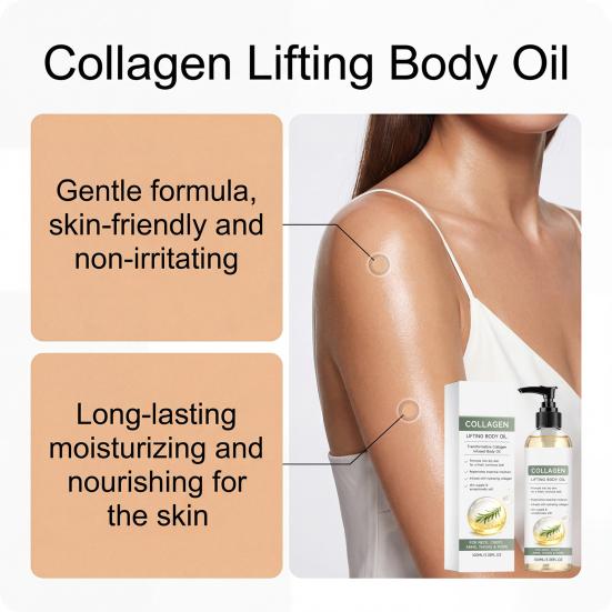 100ML Collagen Lifting Body Oil for Men Women, Hydrating Anti-Aging Body Care Oil, After Shower Crepey Skin Softening Moisturizing Oil for All Skin