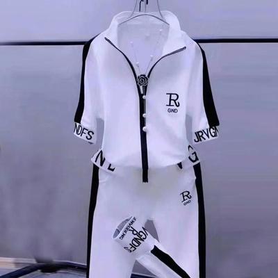 Conjunto de dos piezas de pantalones harén de manga corta y ropa deportiva informal de moda para mujer