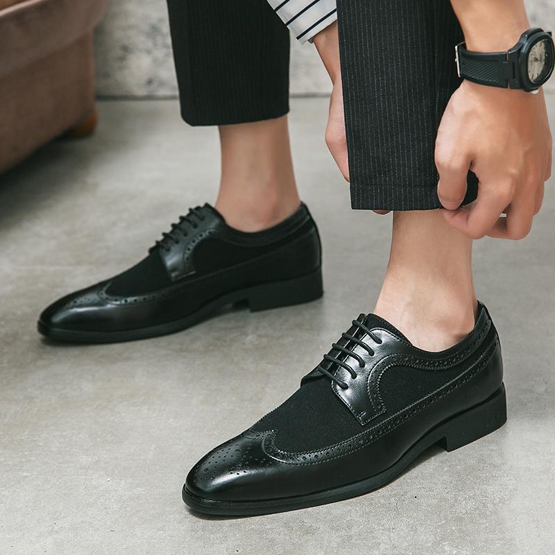 Fashion Spring Autumn New Men's Genuine Leather Shoes Brogue Shoes Party Dress Shoes Office Business Shoes Men's Pointed Leather Shoes