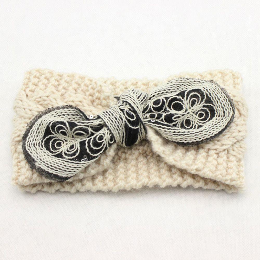Vintage Flower Women Girl Bow Knot Headband Turban Crochet Knit Hairband Rabbit Ears Headwrap