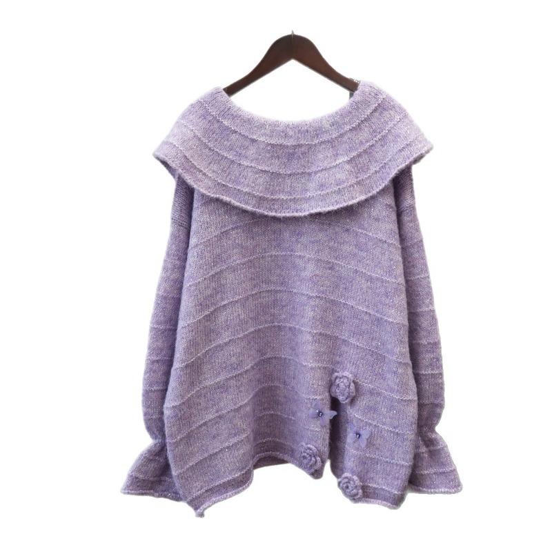 Lotus leaf collar three-dimensional flower butterfly design sense knitted sweater top autumn and winter new loose sweater pullover woman