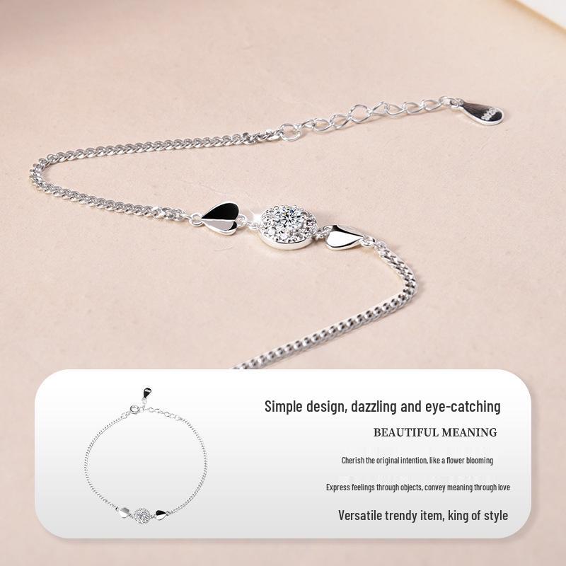 S925 Sterling Silver Diamond & Heart Rhinestone Bracelet: Elegant, Simple, Versatile Gift for Women