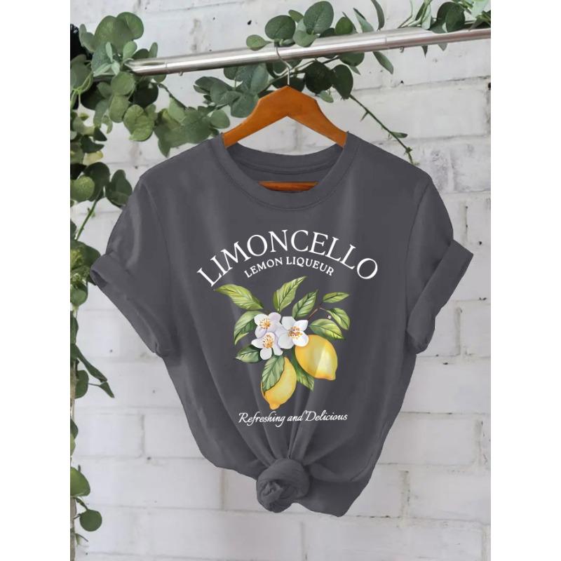 Sommer T-Shirt aus reiner Baumwolle mit kurzen Ärmeln und Rundhalsausschnitt, bedruckt mit Zitronenmuster