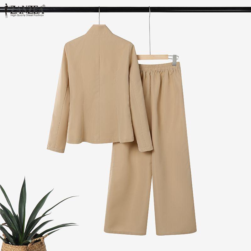 ZANZEA Women Long Sleeve Blouse and Long Pants Casual Two Piece Suit Sets