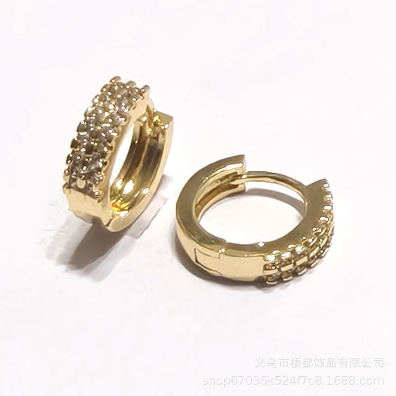 Gold-Plated Small Round Zircon Earrings with Copper Accents - Elegant and Simple Design