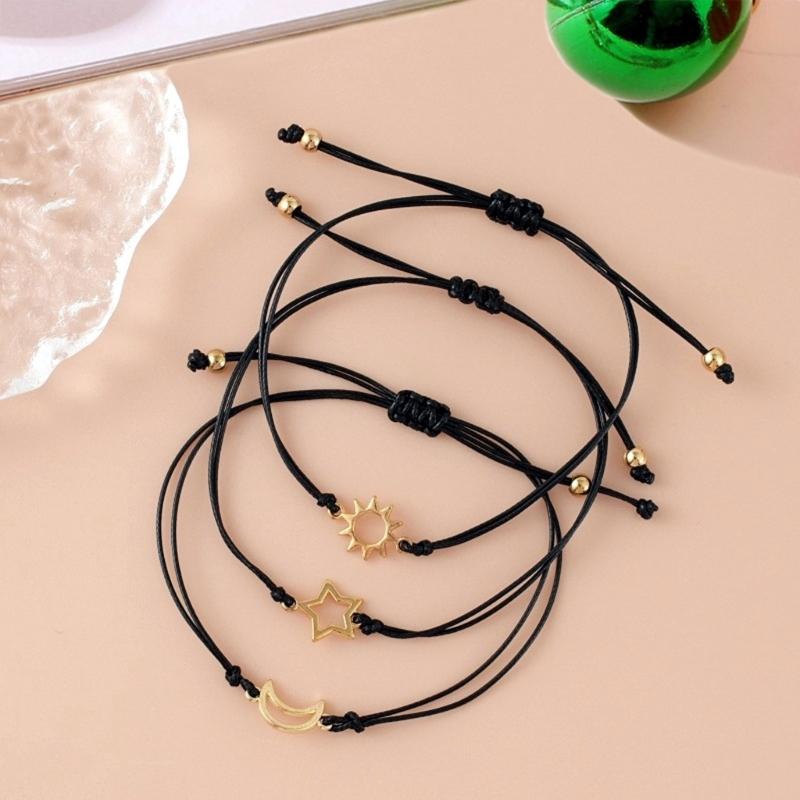 3pcs Star Moon Sun Friendship Bracelets Fashion Matching Bracelets Woven Rope Sister Bracelets for Women Teen Girls