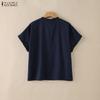 ZANZEA Women Casual Round Neck Solid Color Summer Short Sleeve Blouse