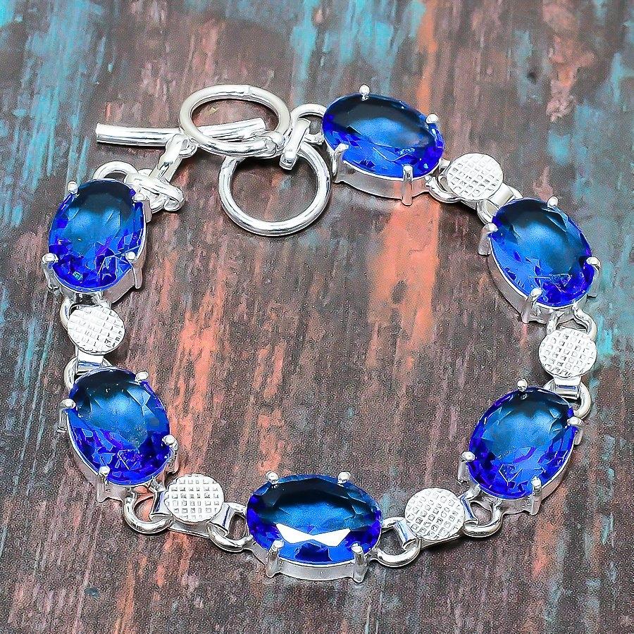 Swiss Blue Topaz Gemstone  925 Sterling Silver Handmade Unique Bracelet