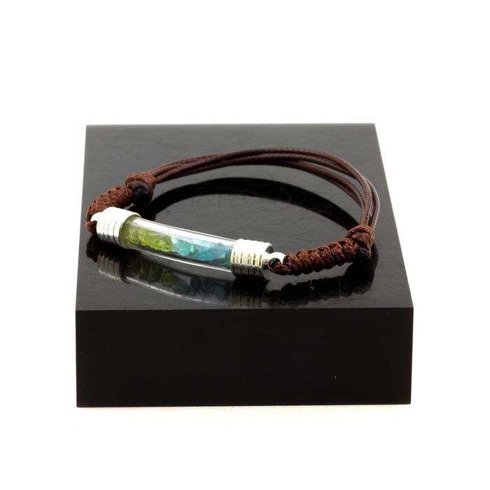 Stones and Minerals. Peridot Bracelet + Raw Paraiba Apatite. Brown Color.