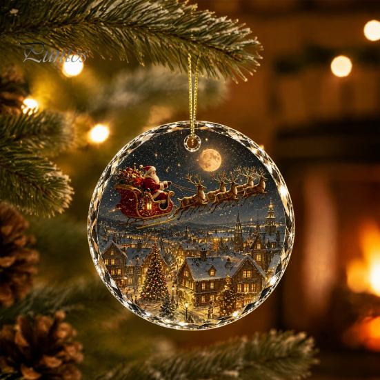 Acrylic Holiday Tree Decoration Christmas Landscape Scene Ornament for Decor, Decorative Elegant Hanging Keepsake Party And Seasonal Home Decorations