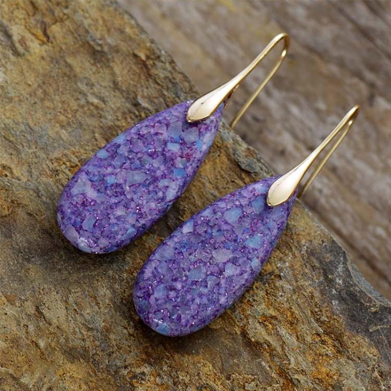 BLINGBAY Dámské náušnice s přívěskem Nové jednoduché náušnice s přívěskem z přírodního kamene ve tvaru kapky Retro oblíbené doplňky moderní šperky dárky