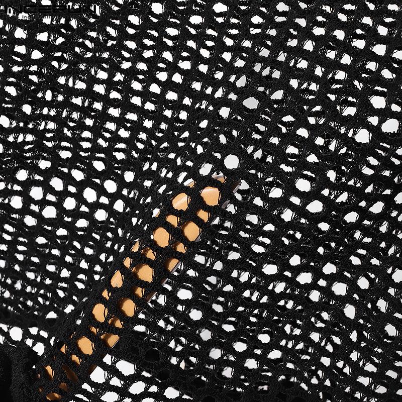 INCERUN Herren Kurzarm Hohl Durchsichtig Strand Freizeit T-Shirts Tops