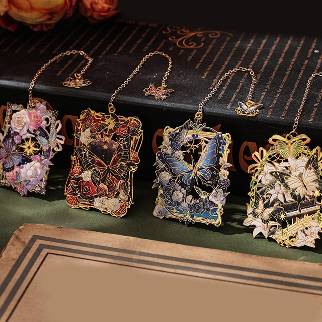 Metal Bookmarks Hollow Butterfly Book Reading Bookmarks Markers Retro Bookmarks with Pendant Page Marker for Reading