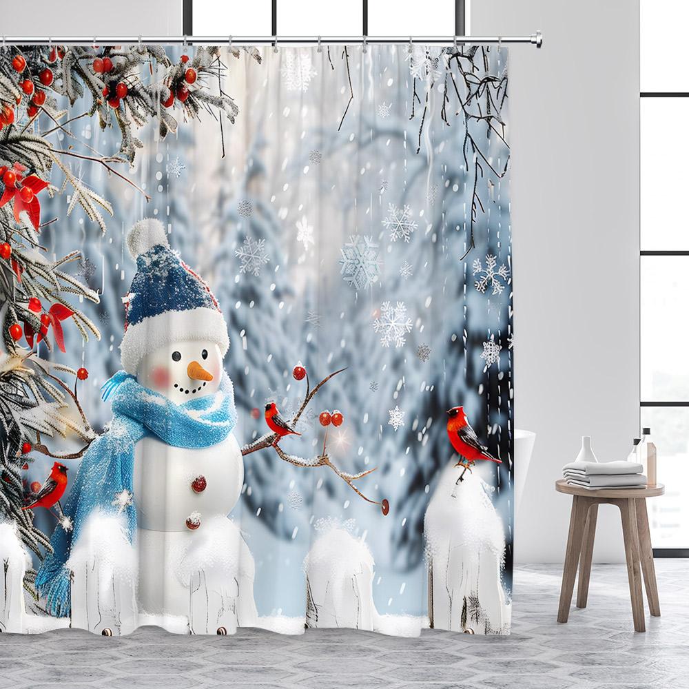 Niedlicher Schneemann Weihnachts-Duschvorhang Vintage Bauernhof-LKW Weihnachtsbaum Elch Winterwaldlandschaft Heim Badezimmer Dekoration Duschvorhänge