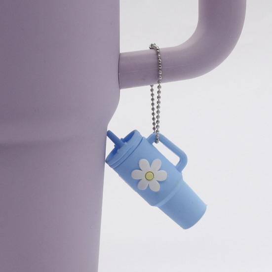 Melkete kopp dekorasjon blomstertrykk nøkkelring anheng matkvalitet silikon Levende farge mini krus form nøkkelring sjarm